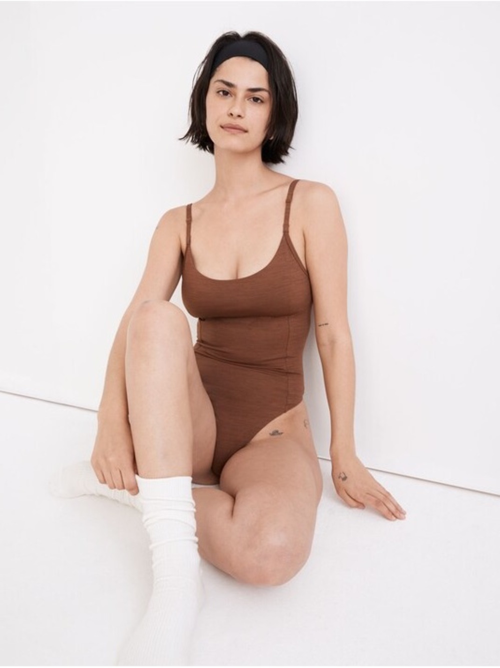 Outdoor Voices Move Free Leotard in Cocoa
